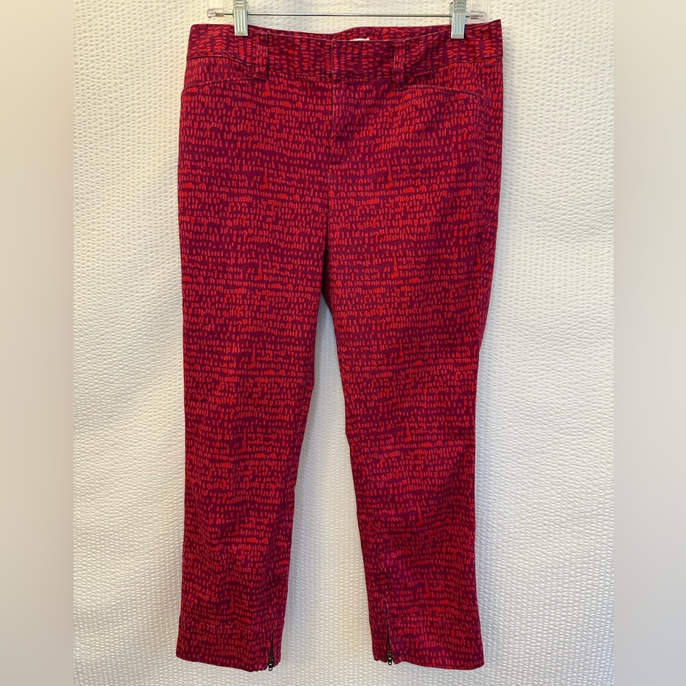 LOFT Marisa Red Purple Print Ankle Pants Stretch Career Work Women’s Size 8